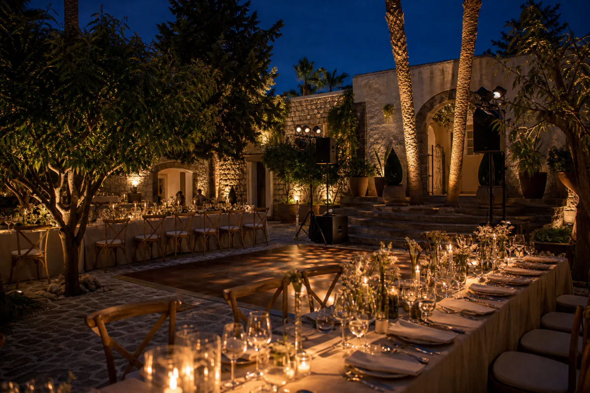Ambientación cálida de una celebración de boda